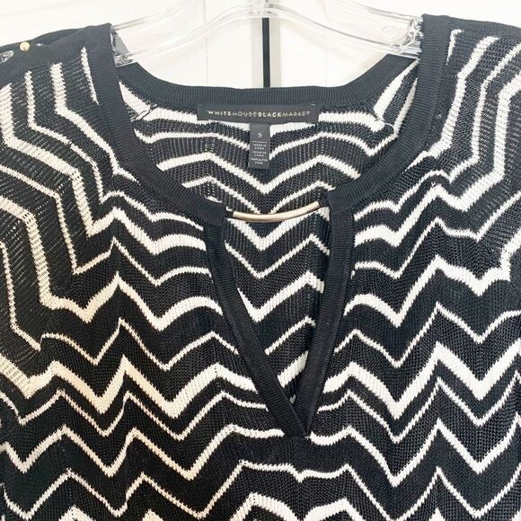 White House Black Market Bell Split Sleeve Chevron Stitch Tunic Sweater Size S - Picture 6 of 12